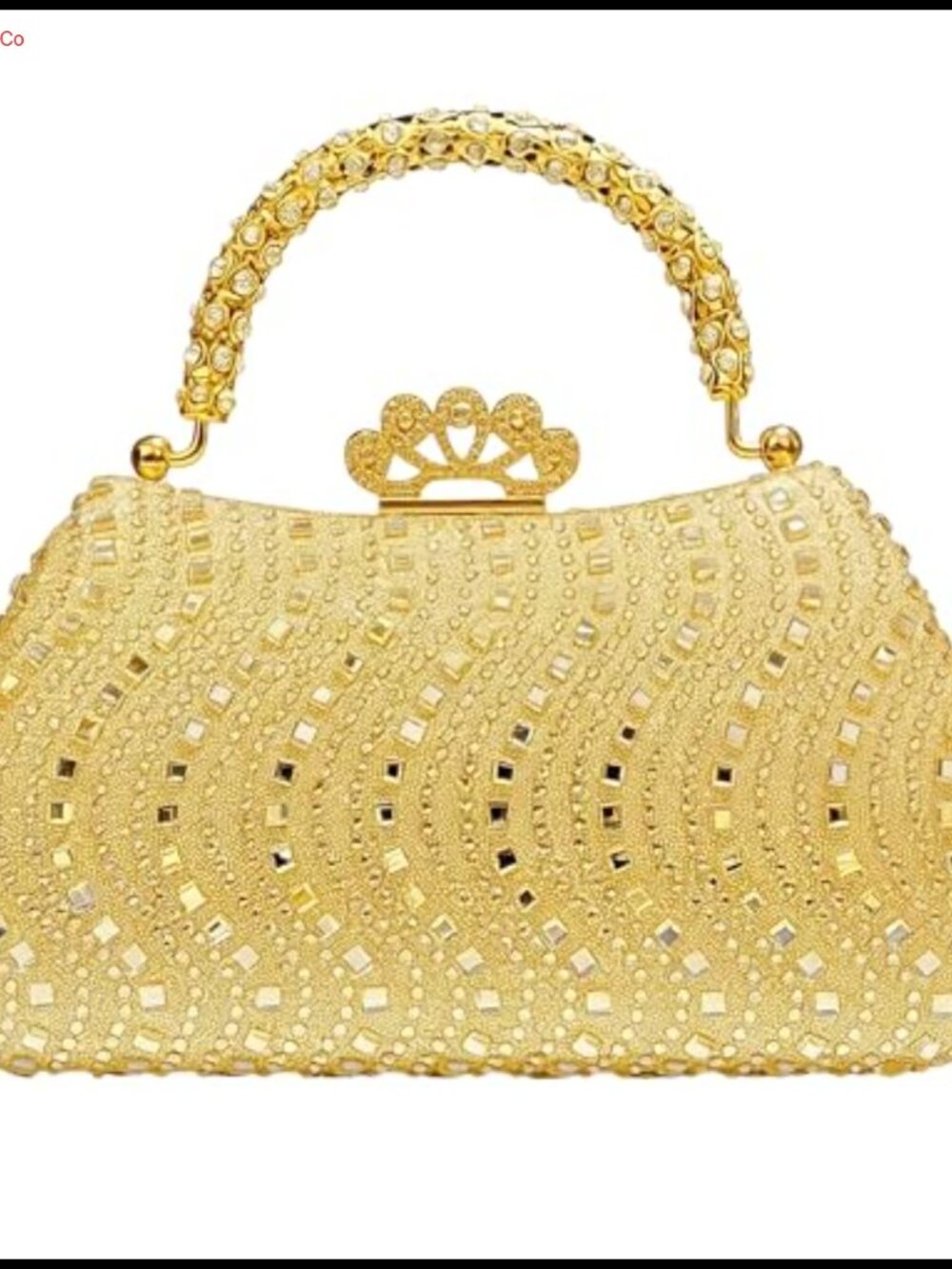 Rhinestone Crystal Evening Handbag Gold Handle Detachable Chain Clutch
